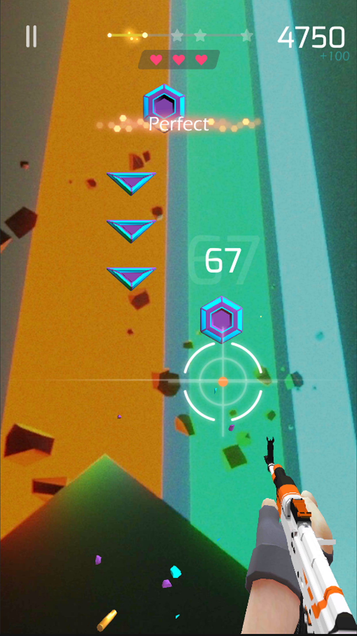 Beat Shooter 3D gameplay with targets on a neon rhythm track