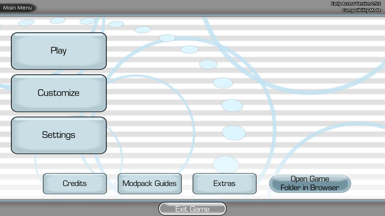 Browser build 0.5.2 main menu with Play, Customize and Settings