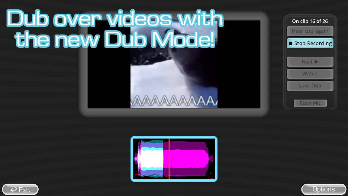 Developer screenshot: Dub Mode with video and recording waveform