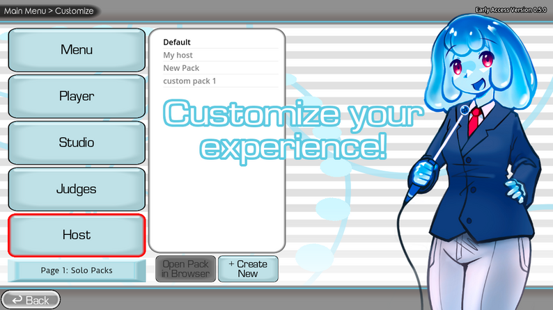 The Choicer Voicer customization screen with host, player, studio, judges slots