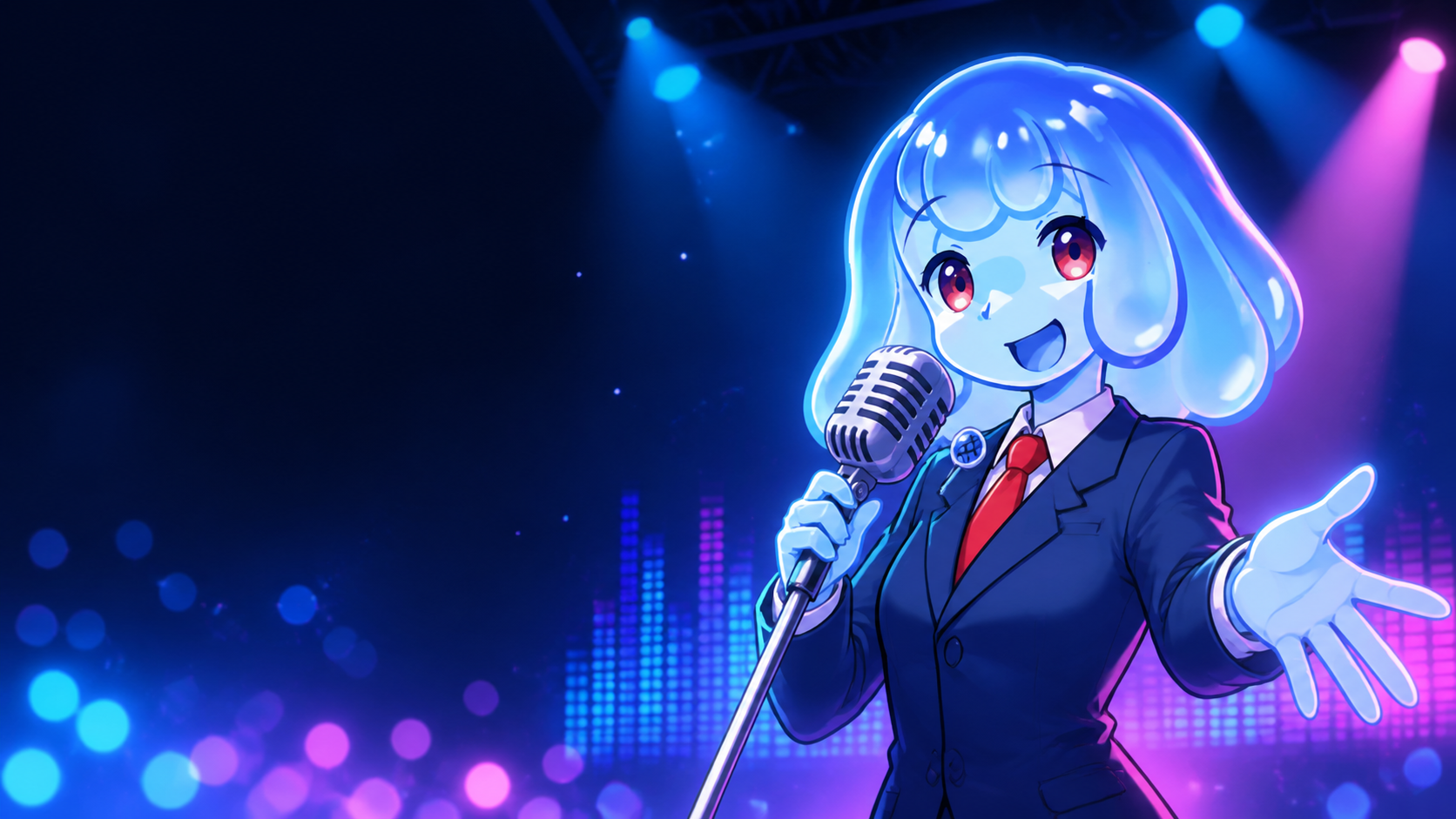 Stylized neon stage for a voice performance